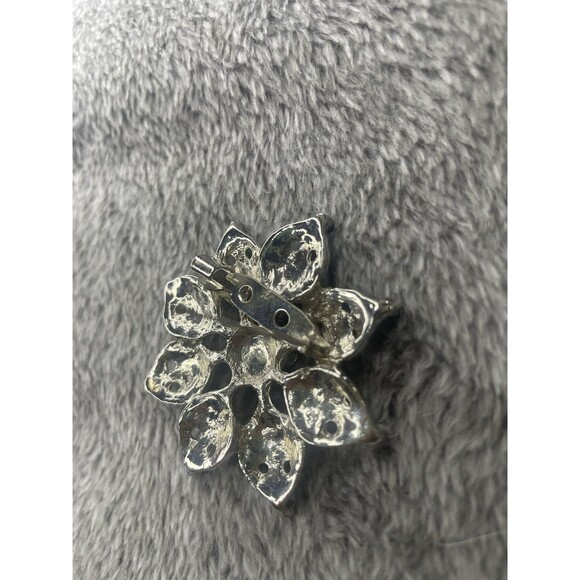 Aqua Blue Rhinestone Brooch Yellow/Green Accents Silver Tone 1.75" Round Pin - Picture 5 of 11